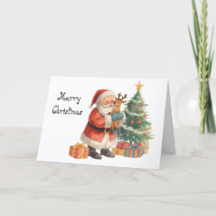 Weihnachtsmann und sein Helfer & whimmsiger Weihna Karte