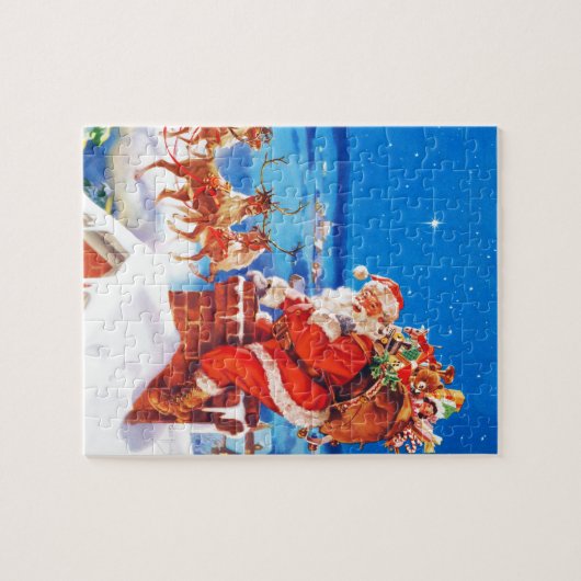 Weihnachtsmann und sein Ren oben auf der Puzzle (Horizontal)