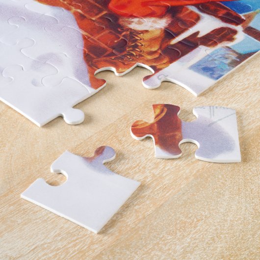 Weihnachtsmann und sein Ren oben auf der Puzzle (Seite)