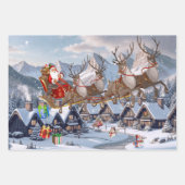 Weihnachtsmann und sein Rentier fallen Geschenke 4 Geschenkpapier Set (Vorderseite 2)