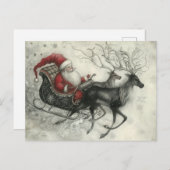 Weihnachtsmann und sein Rentier Feiertagspostkarte (Vorne/Hinten)