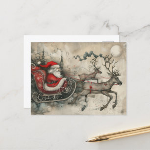 Weihnachtsmann und sein Rentier Feiertagspostkarte