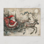 Weihnachtsmann und sein Rentier Feiertagspostkarte (Vorderseite)