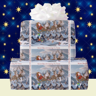 Weihnachtsmann und sein Rentier personalisieren Te Geschenkpapier