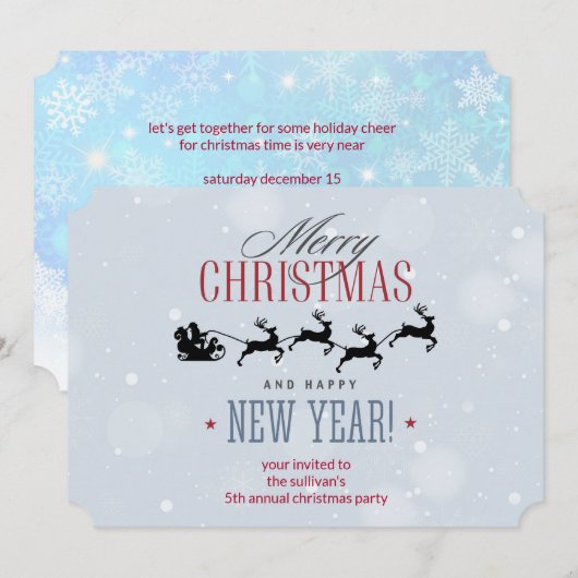 Weihnachtsmann und seine Rentier Silhouette Weihna Einladung (Vorne/Hinten)