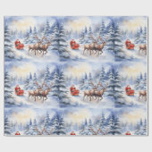 Weihnachtsmann und seine Rentiere an einem schneeb Geschenkpapier (Flach)
