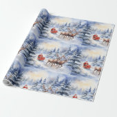 Weihnachtsmann und seine Rentiere an einem schneeb Geschenkpapier (Ungerollt)