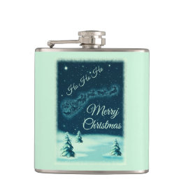 Weihnachtsmann und seine Rentiere Weihnachtsabend Flachmann