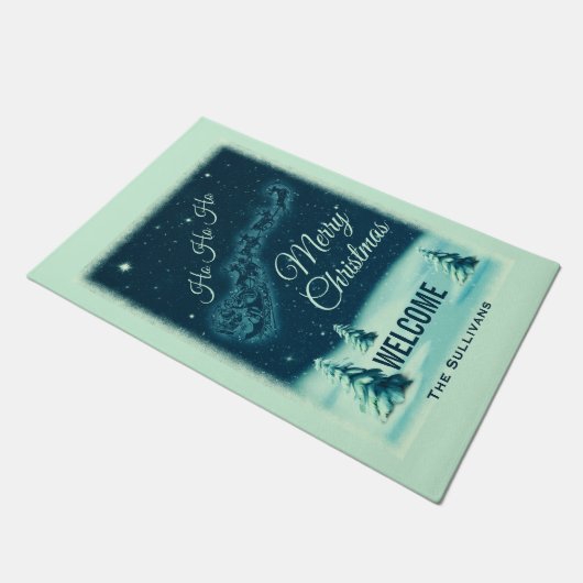 Weihnachtsmann und seine Rentiere Weihnachtsabend  Fußmatte (Schrägansicht)