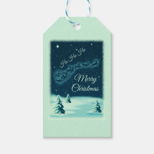 Weihnachtsmann und seine Rentiere Weihnachtsabend  Geschenkanhänger (Vorderseite)