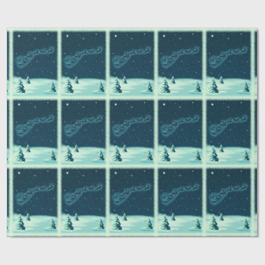 Weihnachtsmann und seine Rentiere Weihnachtsabend  Geschenkpapier (Flach)