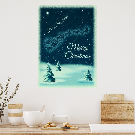 Weihnachtsmann und seine Rentiere Weihnachtsabend Poster (Küche)