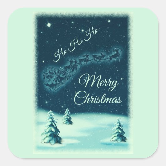 Weihnachtsmann und seine Rentiere Weihnachtsabend  Quadratischer Aufkleber (Vorderseite)