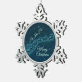 Weihnachtsmann und seine Rentiere Weihnachtsabend Schneeflocken Zinn-Ornament (Rechts)