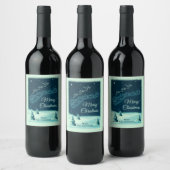 Weihnachtsmann und seine Rentiere Weihnachtsabend Weinetikett (Flaschen)