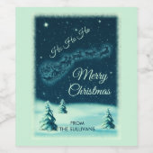 Weihnachtsmann und seine Rentiere Weihnachtsabend Weinetikett (Einzelnes Label)