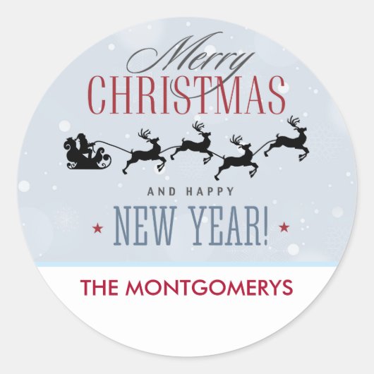 Weihnachtsmann und seine Silhouette "Flying Rentie Runder Aufkleber (Vorderseite)