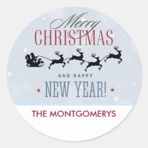 Weihnachtsmann und seine Silhouette "Flying Rentie Runder Aufkleber