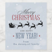 Weihnachtsmann und seine Silhouette "Flying Rentie Weinetikett (Einzelnes Label)