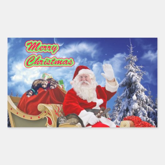 Weihnachtsmann und seine Weihnachtsaufkleber Rechteckiger Aufkleber (Vorderseite)