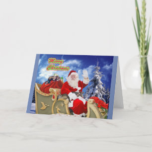 Weihnachtsmann und seine Weihnachtskarte Feiertagskarte