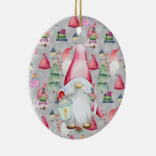 Weihnachtsmann und Silber Muster Name & Datum Keramik Ornament (Rechts)