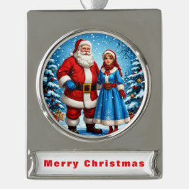 Weihnachtsmann und Snow Maiden Banner-Ornament Silber