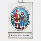 Weihnachtsmann und Snow Maiden Banner-Ornament Silber (Links)