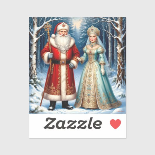 Weihnachtsmann und Snow Maiden feiern Weihnachten Aufkleber (Blatt)
