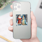 Weihnachtsmann und Snow Maiden feiern Weihnachten Aufkleber (Telefon)