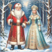 Weihnachtsmann und Snow Maiden feiern Weihnachten Aufkleber (Vorderseite)