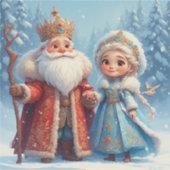 Weihnachtsmann und Snow Maiden feiern Weihnachten Aufkleber (Vorderseite)