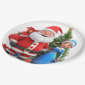 Weihnachtsmann und Snow Maiden feiern Weihnachten Pappteller (Schrägansicht)