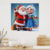 Weihnachtsmann und Snow Maiden feiern Weihnachten Poster (Küche)