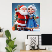 Weihnachtsmann und Snow Maiden feiern Weihnachten Poster (Heimbüro)