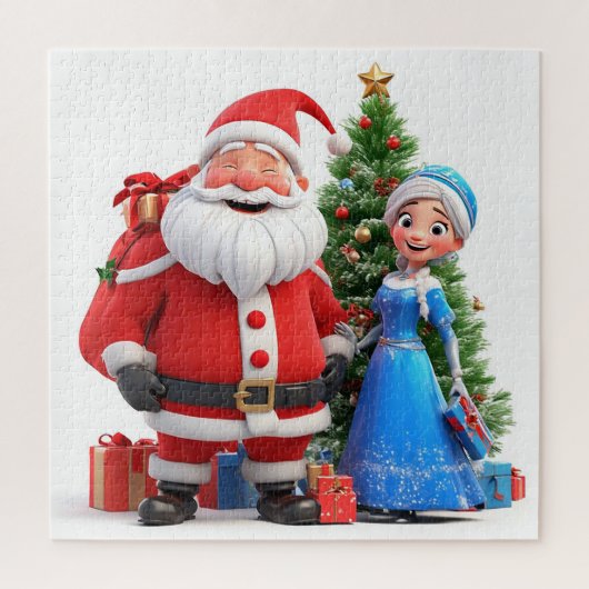 Weihnachtsmann und Snow Maiden feiern Weihnachten Puzzle (Vertikal)