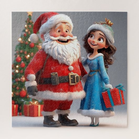 Weihnachtsmann und Snow Maiden feiern Weihnachten Puzzle (Vertikal)