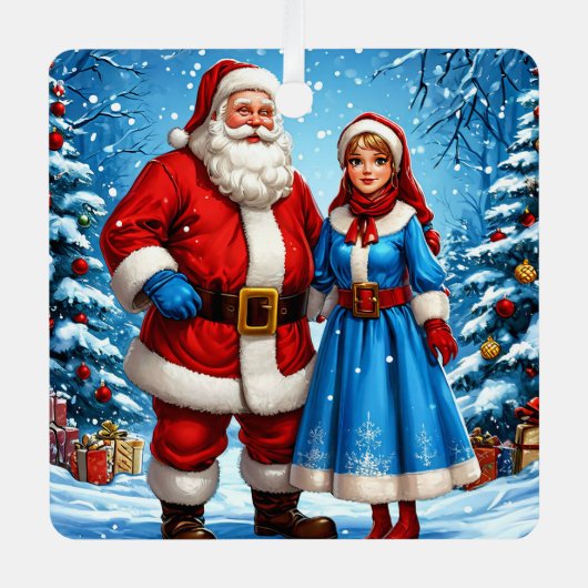 Weihnachtsmann und Snow Maiden Ornament Aus Metall (Vorderseite)