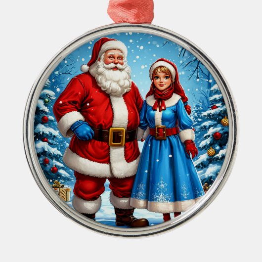 Weihnachtsmann und Snow Maiden Ornament Aus Metall (Vorne)