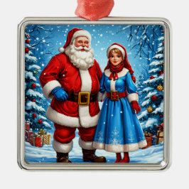 Weihnachtsmann und Snow Maiden Ornament Aus Metall