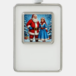 Weihnachtsmann und Snow Maiden Rahmen-Ornament Silber