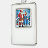 Weihnachtsmann und Snow Maiden Rahmen-Ornament Silber (Links)