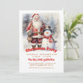 Weihnachtsmann und Snowman-Freunde Einladung (Stehend Vorderseite)