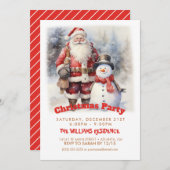 Weihnachtsmann und Snowman-Freunde Einladung (Vorne/Hinten)