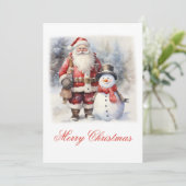 Weihnachtsmann und Snowman-Freunde Feiertagskarte (Stehend Vorderseite)