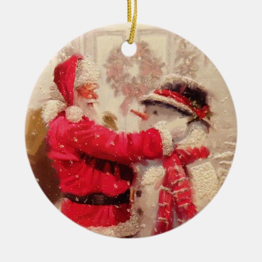 Weihnachtsmann und Snowman Keramik Ornament (Vorne)