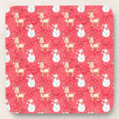 Weihnachtsmann und Snowmen - Rot Getränkeuntersetzer (Vorderseite)