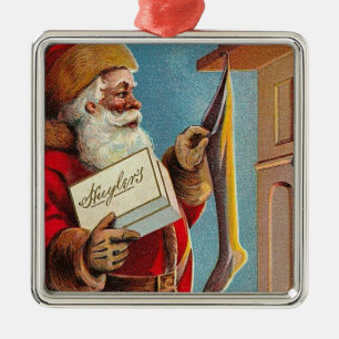 Weihnachtsmann und Socke im Vintage-Stil Ornament Aus Metall