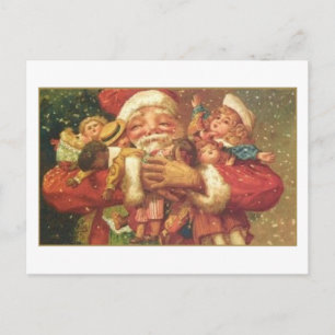 Weihnachtsmann und Spielzeug Vintage Karte