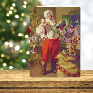 Weihnachtsmann und Spielzeug Vintage-Weihnachtskar Feiertagskarte
